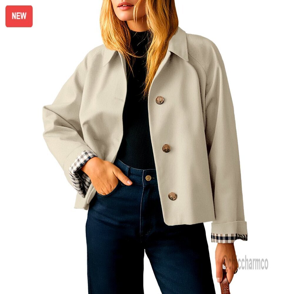 Cropped Trench Coat Lightweight Single Breasted Jacket Fall Windbreaker